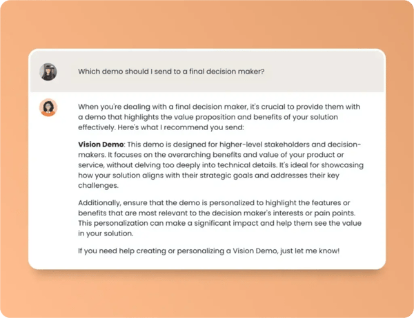 A text description on choosing a demo for decision makers, highlighting a Vision Demo's benefits and strategic goals without deep technical details. With AI-driven precision, Claraty can streamline demo automation and offers help with creating an impactful demo if needed. Consensus