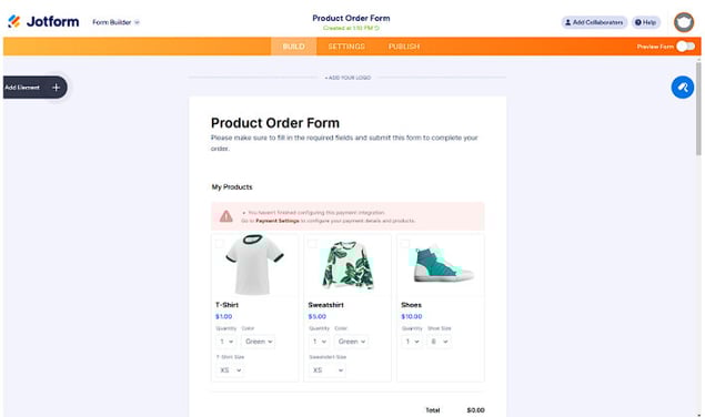 jotform order form
