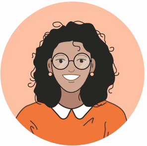 Illustration of a smiling person with curly hair, wearing round glasses, pearl earrings, and an orange sweater with a white collared shirt, set against an orange circular background. This AI-driven portrait showcases the creativity and precision made possible by Claraty technology. Consensus