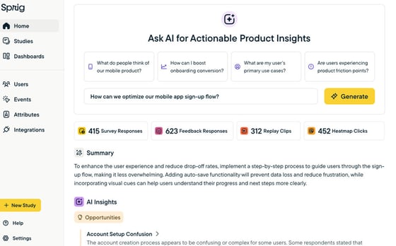 Sprig dashboard