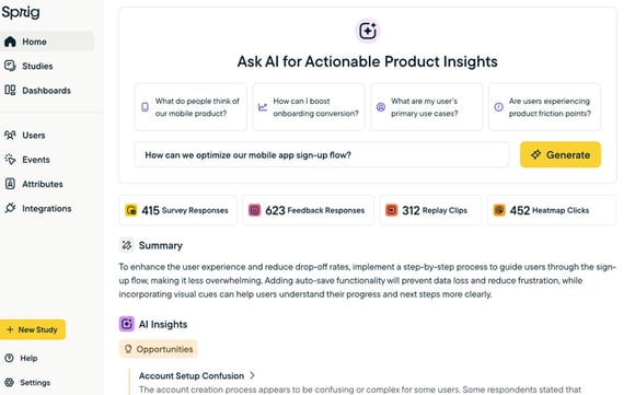 Sprig dashboard