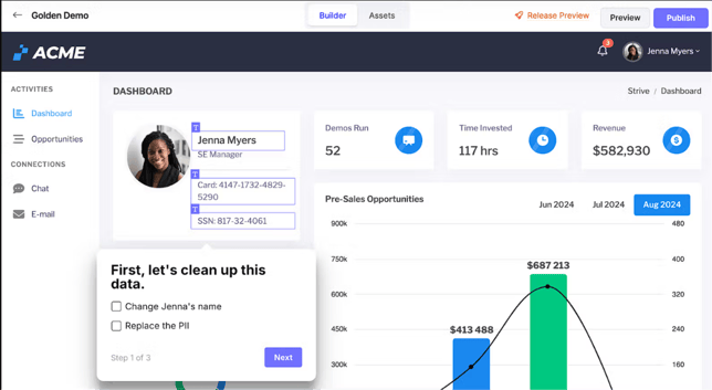 Navattic interactive demo platform showing product tour interface and user engagement tracking