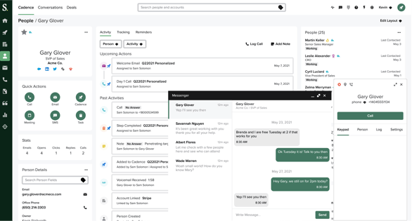 Salesloft platform showing sales cadence tracking, call activity, and engagement workflow visualization