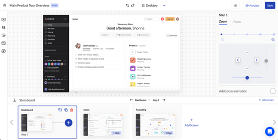 Tourial demo platform interface showing guided product tour with interactive elements and user navigation