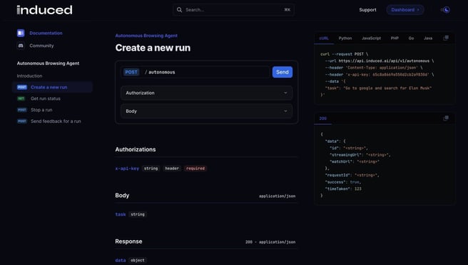 Induced AI dashboard