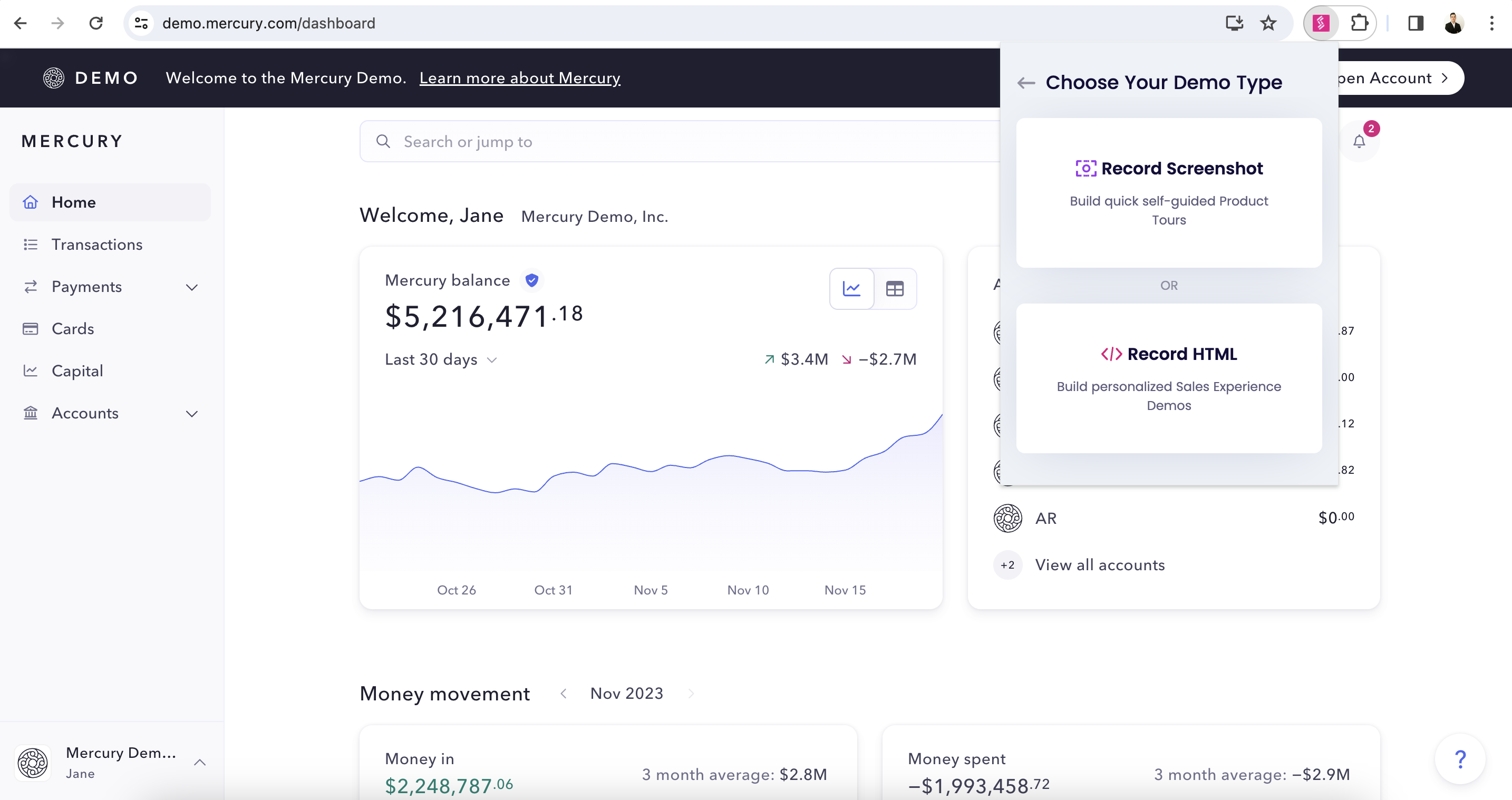 storylane-demo-recorder-mercury-dashboard