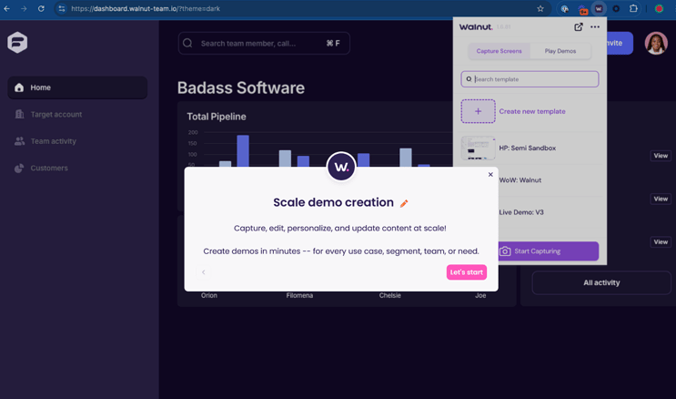 Walnut dashboard