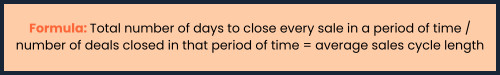 Image of a key sales KPI formula: Total days to close sales in a period ÷ number of deals closed = average sales cycle length. Consensus