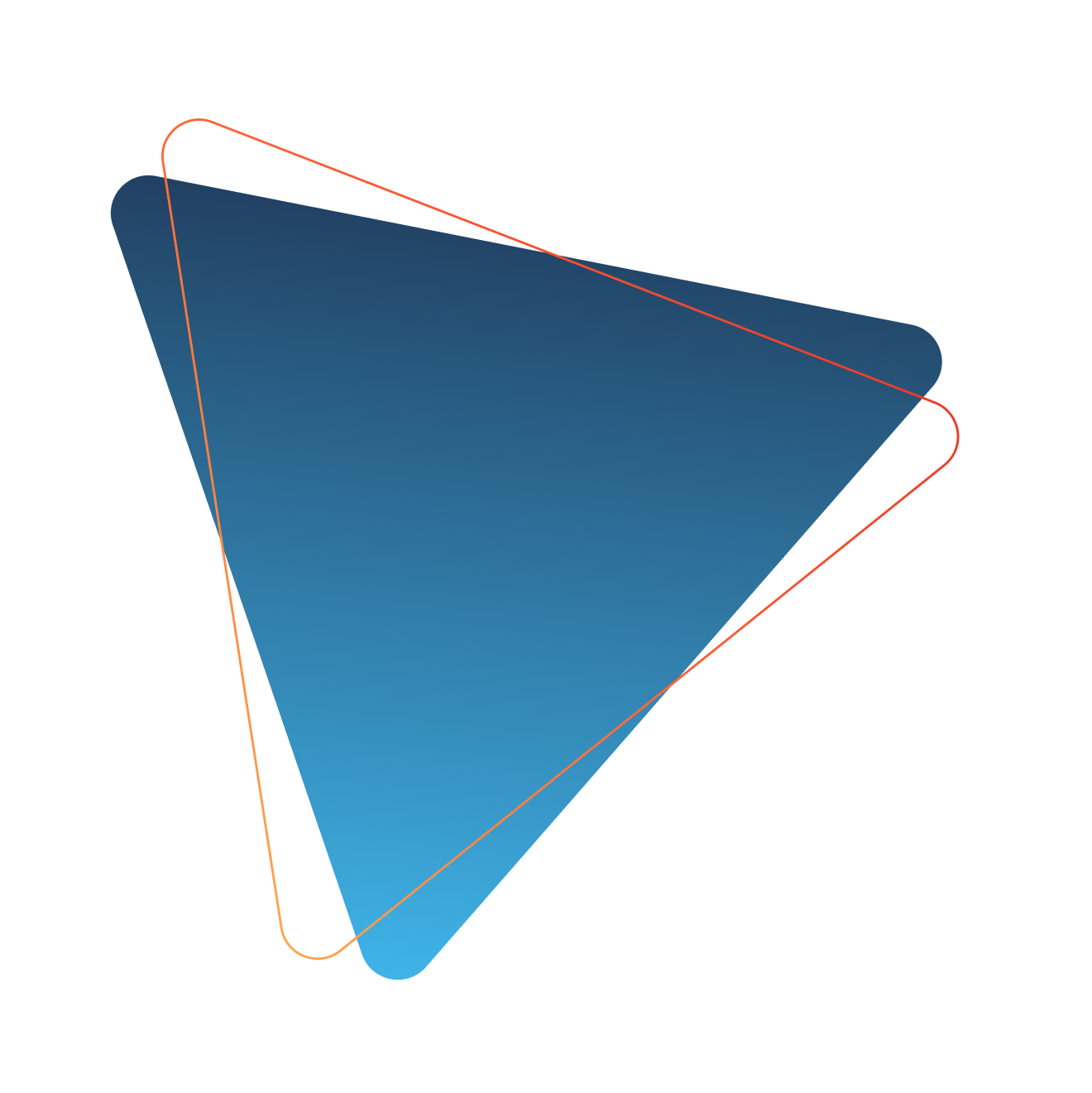 A solid blue triangle is overlaid by a slightly rotated, thin orange outline of a triangle on a black background. Consensus