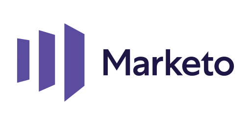 Marketo logo featuring three vertical purple bars of increasing height followed by the word "Marketo" in dark purple text on a light gray background. Consensus