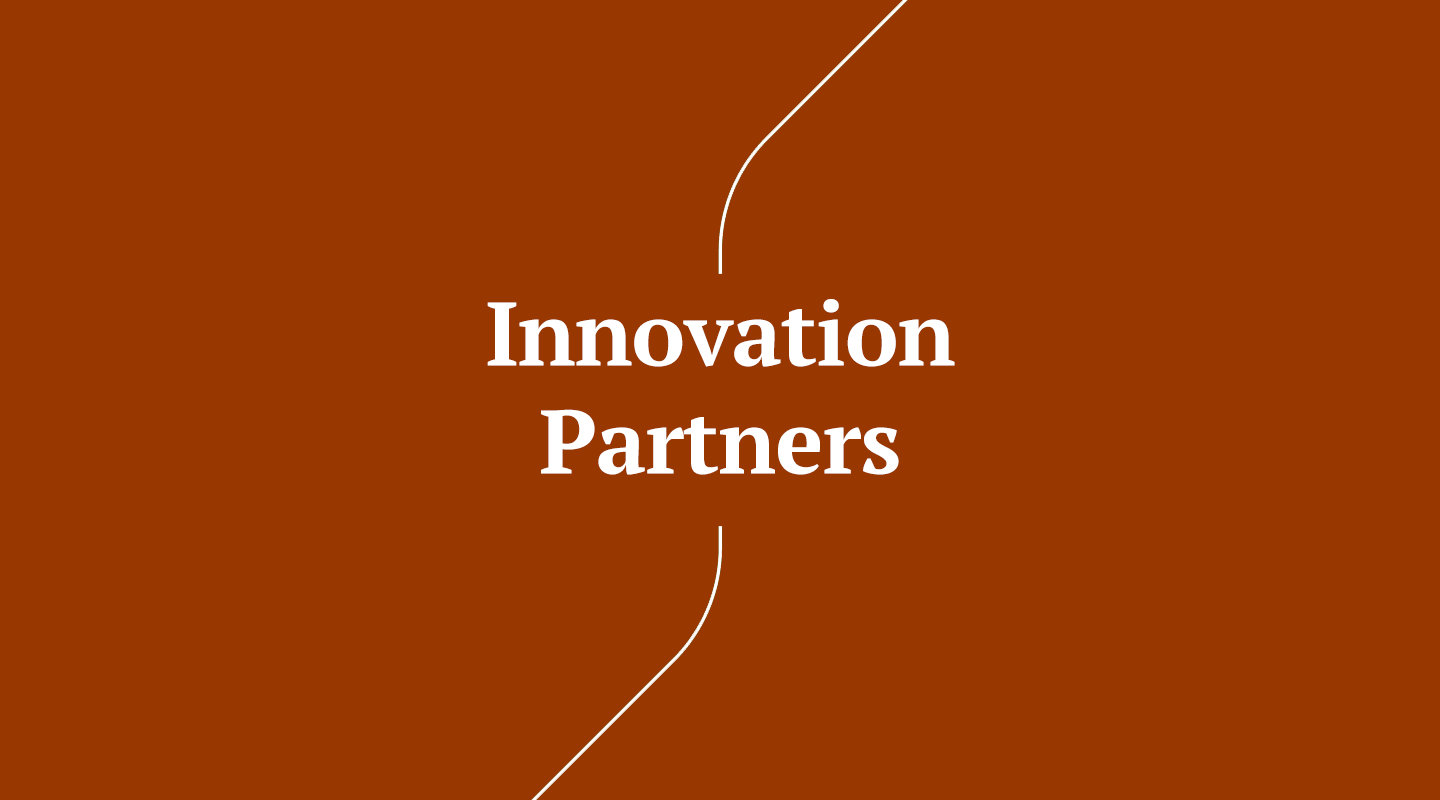 Innovation partners logo on a brown background.