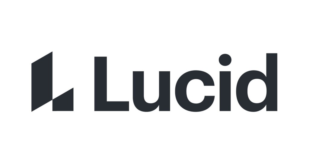 The image features the Lucid logo, with a stylized "L" on the left and "Lucid" in bold black letters to the right, designed by Keith Tanaka.