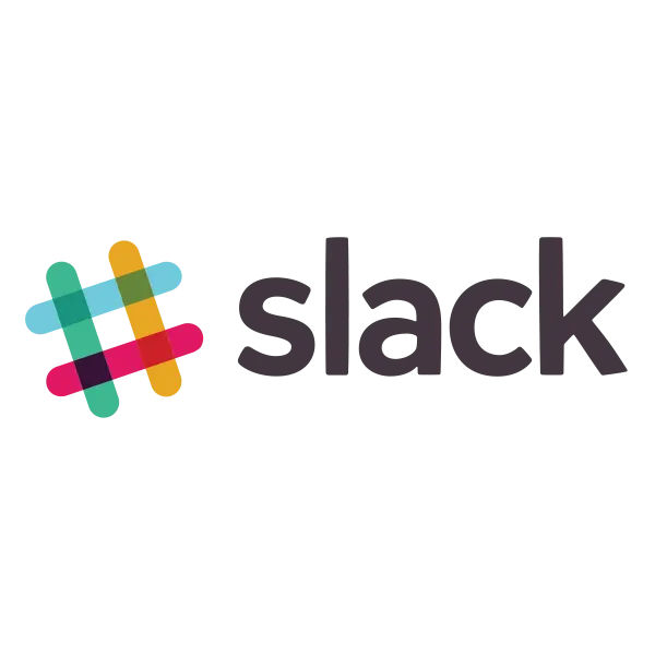 Slack logo featuring a multicolored grid design next to the word "slack" in lowercase black font.