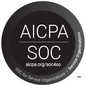 A circular black and gray badge with the text "AICPA SOC aicpa.org/soc4so" and "SOC for Service Organizations | Service Organizations" around the edge, representing alignment with Consensus Security Center standards. Consensus