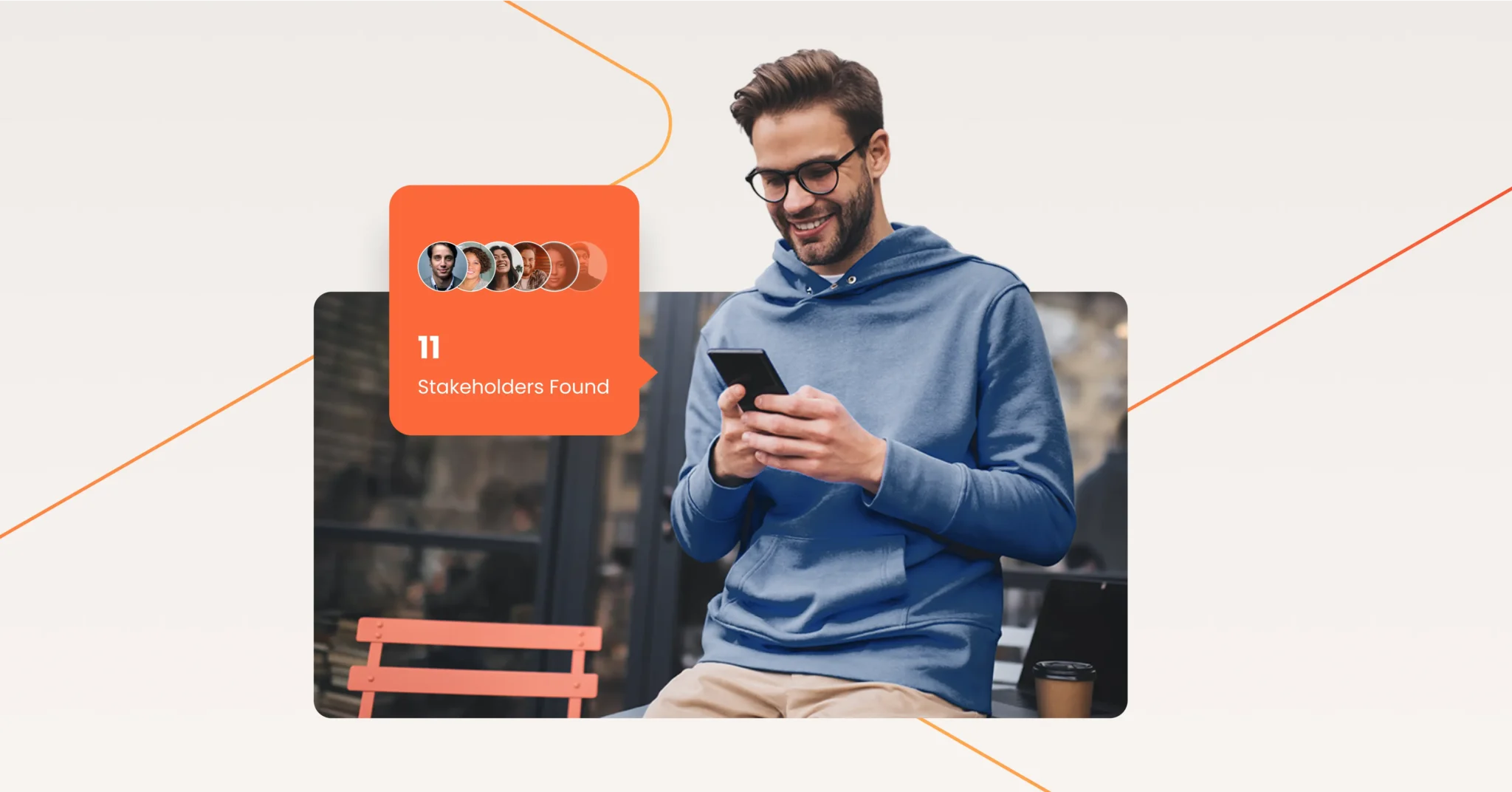 A man wearing glasses and a blue hoodie sits outside using his phone; an overlay reads "11 High-Intent Leads Found" with profile icons, highlighting the impact of Product-Led Marketing. Consensus