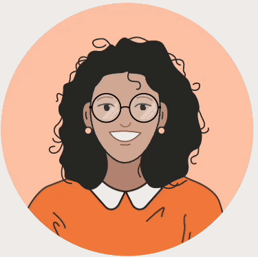 Illustration of a woman with curly dark hair, glasses, and earrings, wearing an orange top with a white collar, smiling against a peach background—perfect for representing a Demo Automation Platform. Consensus