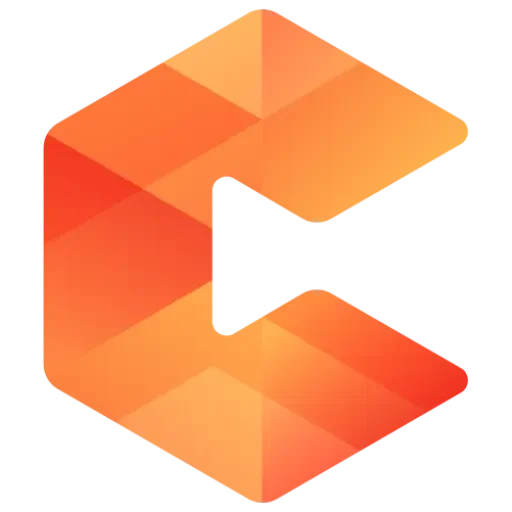 An orange geometric logo forming an angular "C" on a white background. The stylized "C" shaped logo consists of various connected polygons with gradient shades and triangular facets.