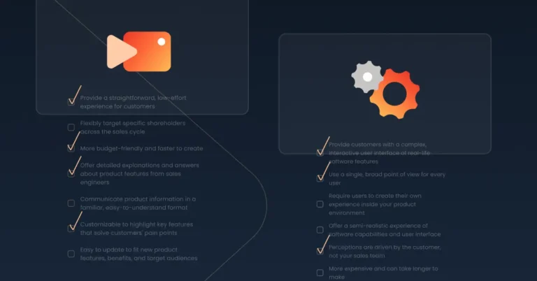 Comparison of two workflows with icons and text annotations detailing differences. Left side features a play button icon, right side features gear icons resembling a Virtual Facsimile. Checkmarks indicate preferences. Dark background.