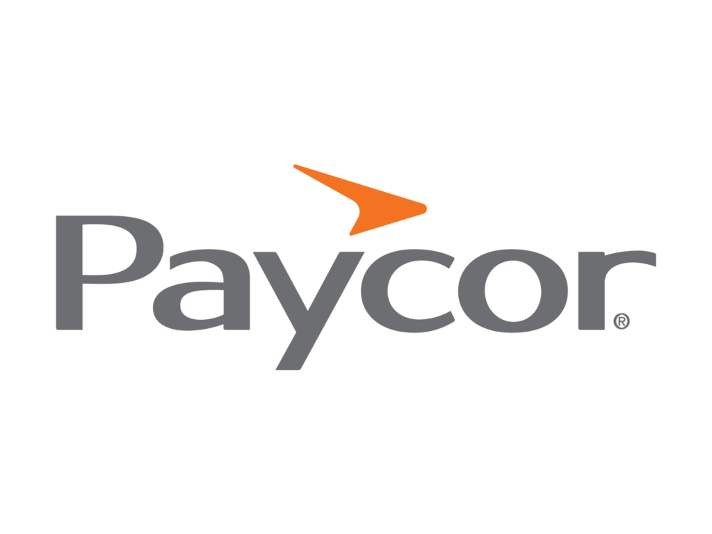 Logo displaying the word "Paycor" in gray with an orange arrow above the letter "y. Consensus