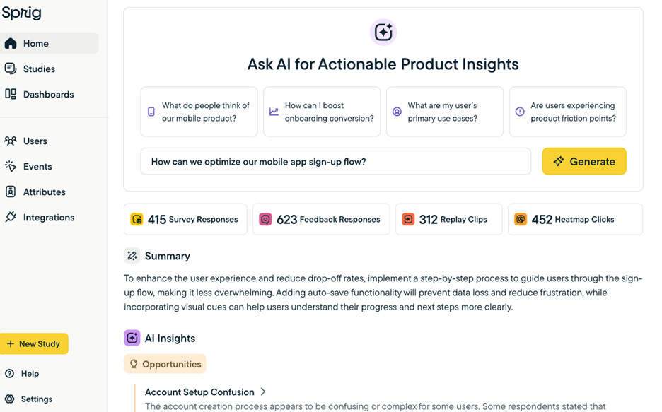 Sprig dashboard 