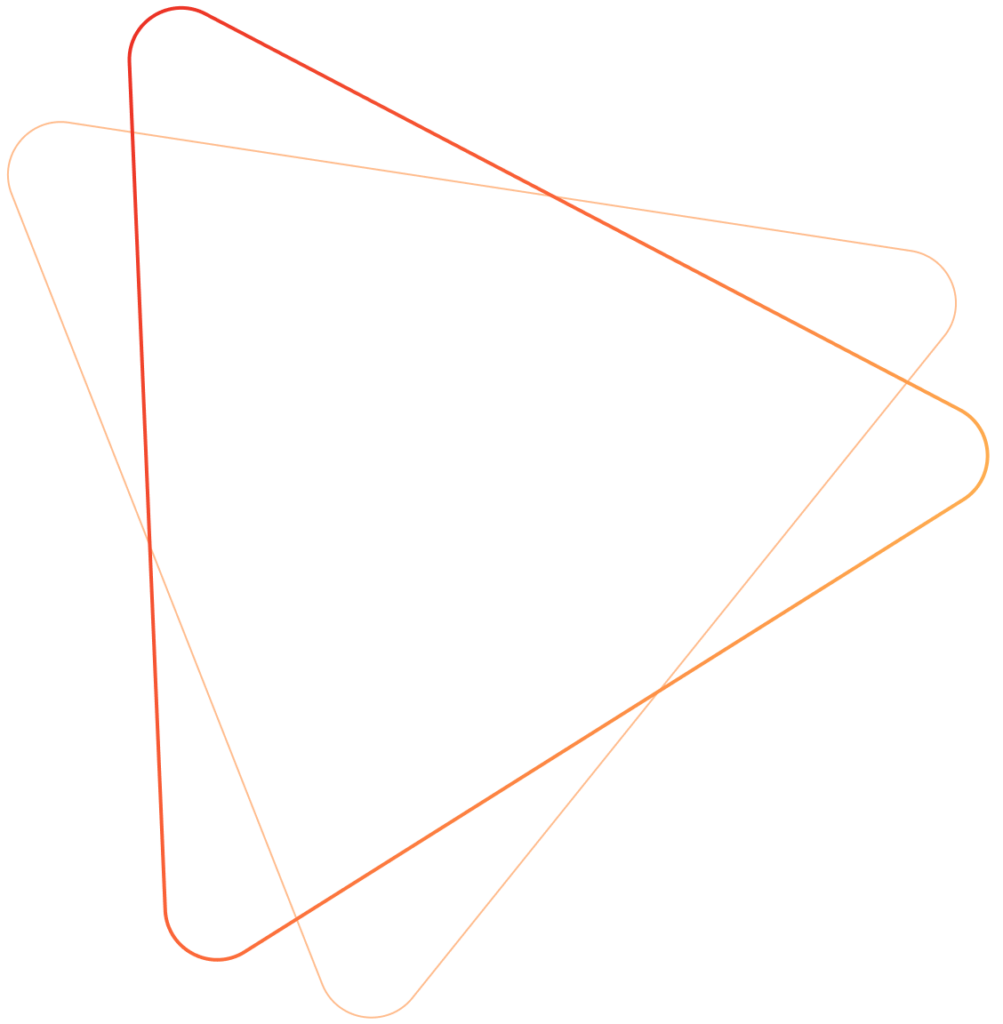 Three overlapping triangles with rounded edges in gradient colors, ranging from red to yellow, on a black background.